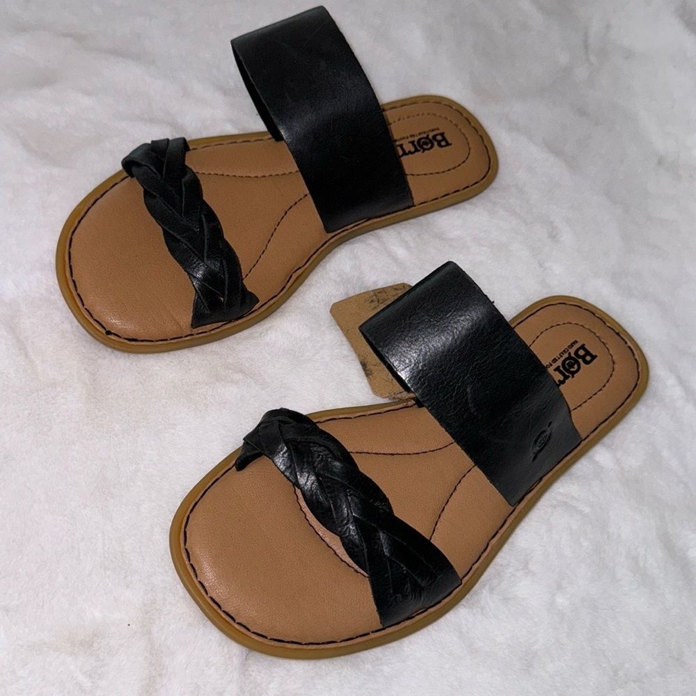 Born Womens Cherita Black Slide Sandals Leather Strap Size 6 - Picture 6 of 6